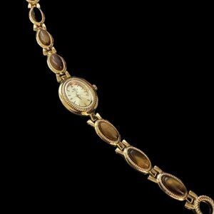 ✨Elegant Tiger Eye Crystal Gold Plated Wrist Watch